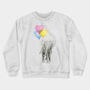 Elephant Watercolor Heart Shaped Balloons Crewneck Sweatshirt